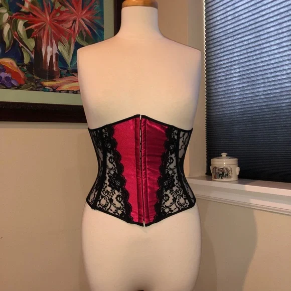 Vtg. 90's Shirley Red Satin & Black Lace Underbust Corset - Small - Picture 13 of 13